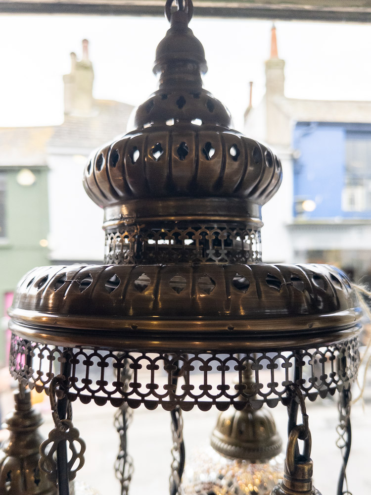 Turkish Amber Kilim Seven Lamp Mosaic Chandelier